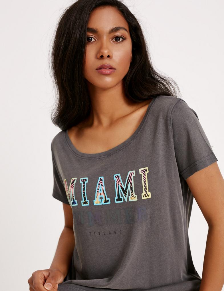 Женская футболка свободная с принтом Miami summer графитовая