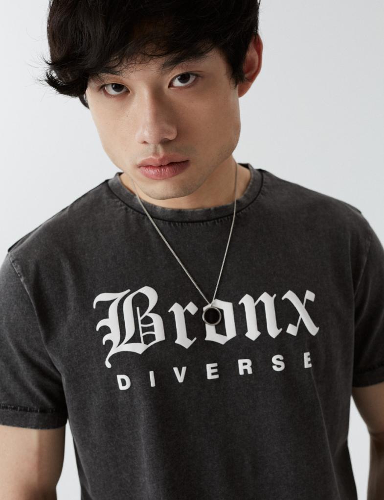 Мужская футболка с эффектом стирки и принтом Bronx Diverse графитовая — изображение 2