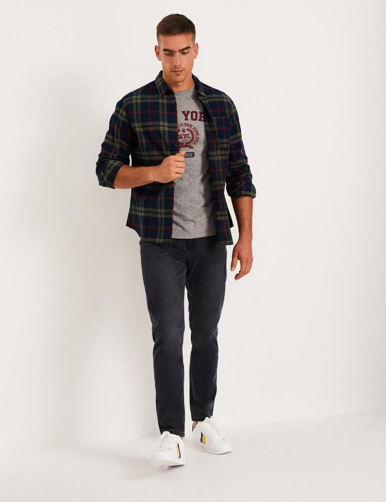 Мужские джинсы классические slim fit с выразительной обработкой графитовые