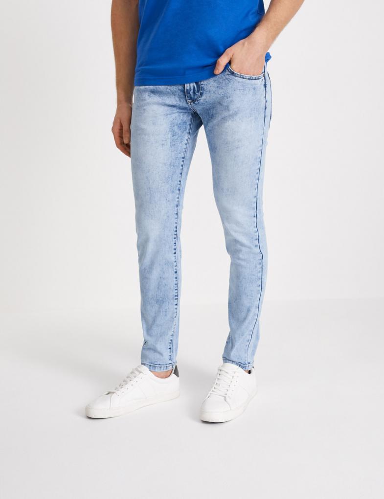 Чоловічі джинси slim fit з тонкими потертостями світло-блакитні