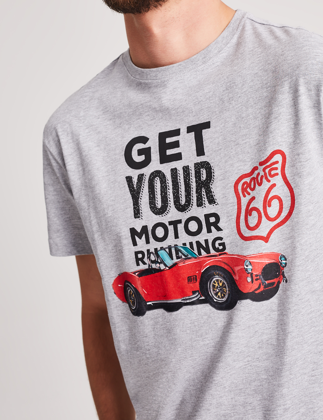 Мужская футболка ROUTE 66 с принтом светло-серая меланжевая — изображение 3