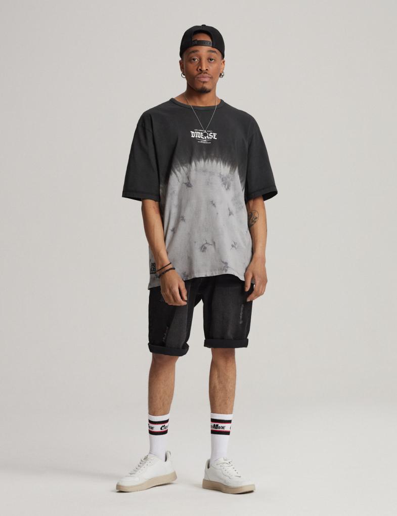 Мужская футболка oversize с эффектом тай-дай коллекции CALI черная — изображение 4