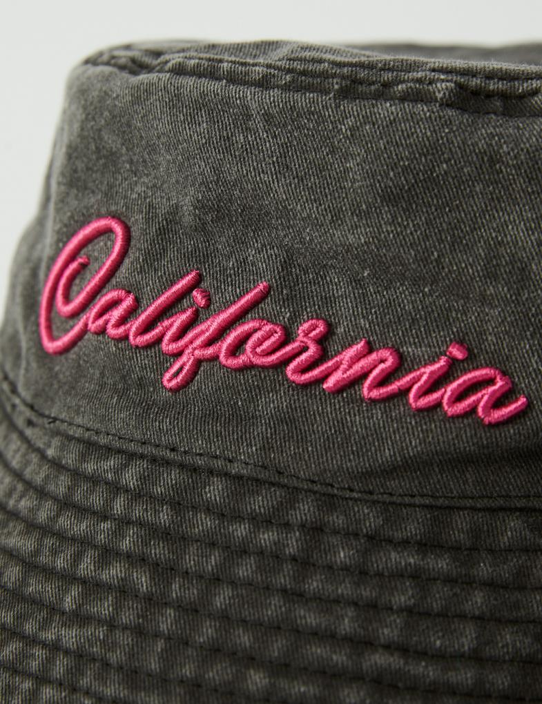 Жіноча панама з ефектом прання та контрастною вишивкою California графітова - Зображення 2