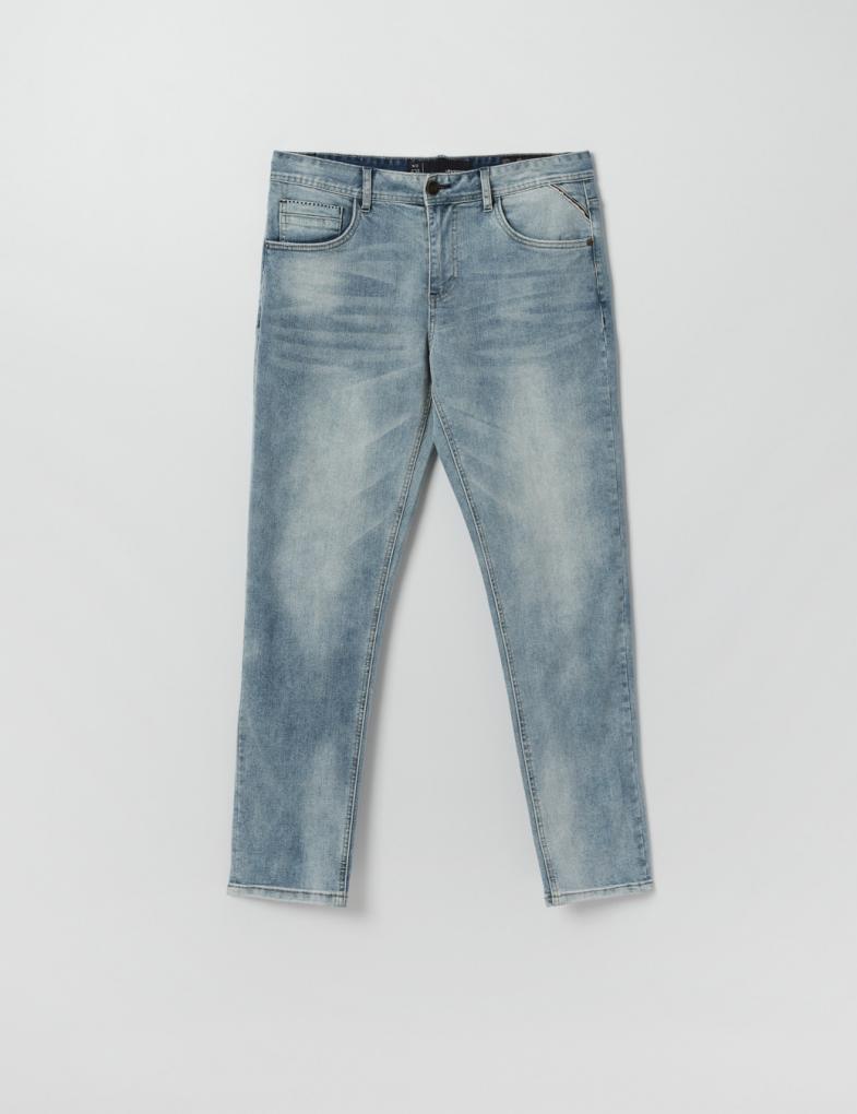 Мужские джинсы slim fit приталенного кроя с эффектом потертости светло-голубые — изображение 2
