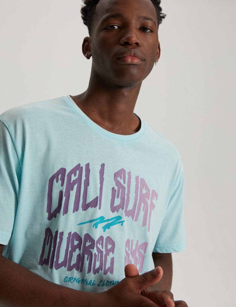 Мужская футболка с большим принтом Cali Surf спереди slim fit бирюзовая — изображение 3