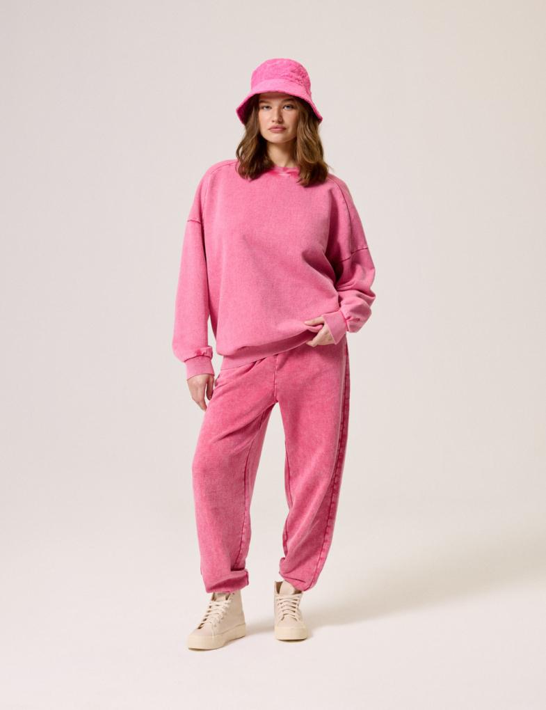 Жіночий світшот oversize з ефектом прання темно-кораловий - Зображення 5
