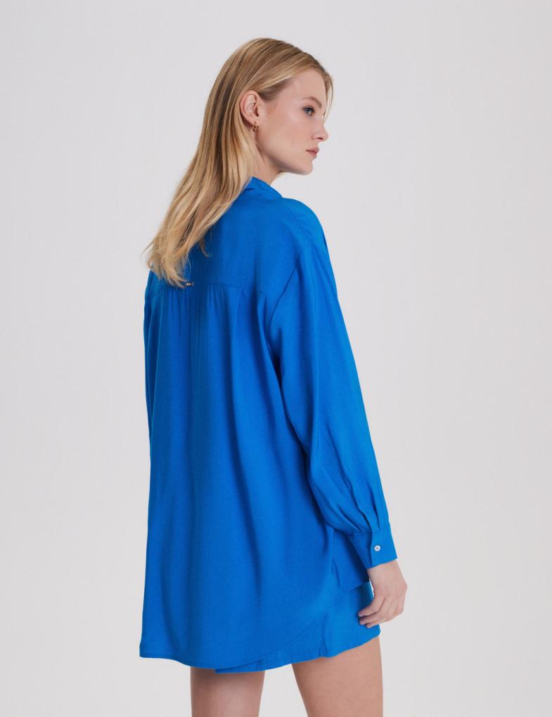 Жіноча сорочка oversize з довгим рукавом блакитна - Зображення 2