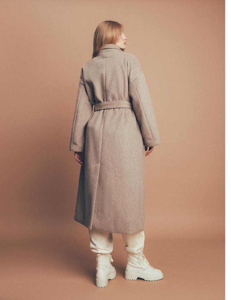 Жіноче пальто oversize довжини максі меланжево-бежеве - Зображення 10