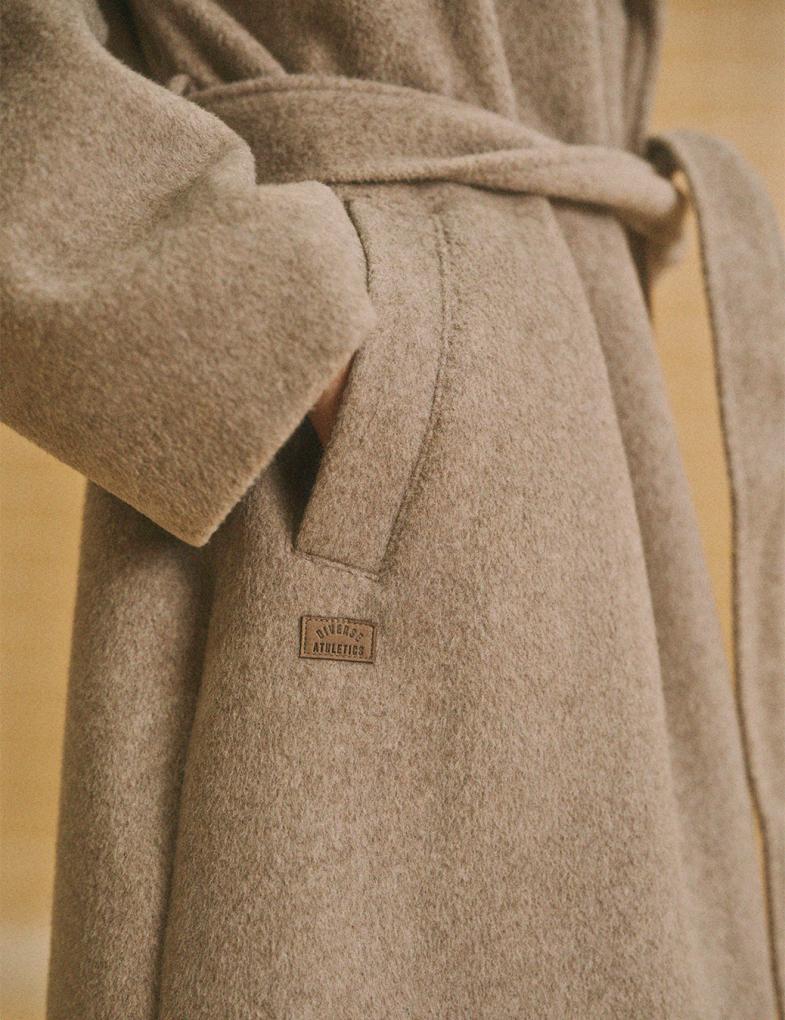 Жіноче пальто oversize довжини максі меланжево-бежеве - Зображення 6
