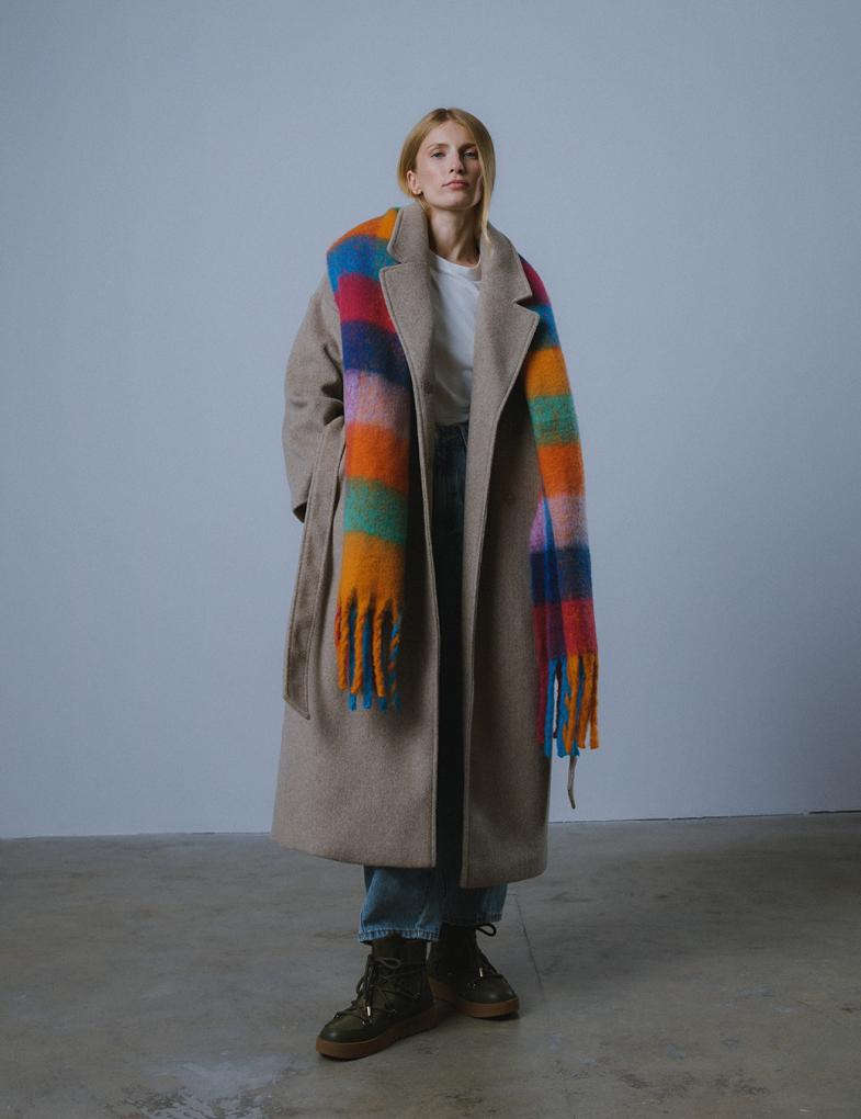 Жіноче пальто oversize довжини максі меланжево-бежеве - Зображення 14