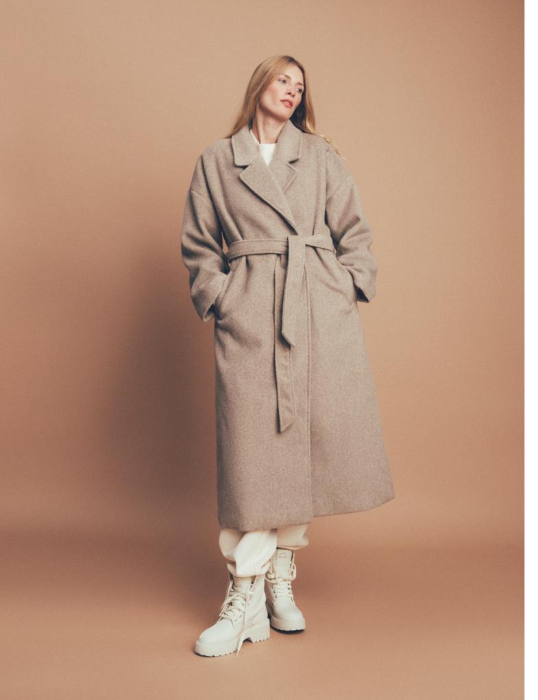 Жіноче пальто oversize довжини максі меланжево-бежеве - Зображення 9