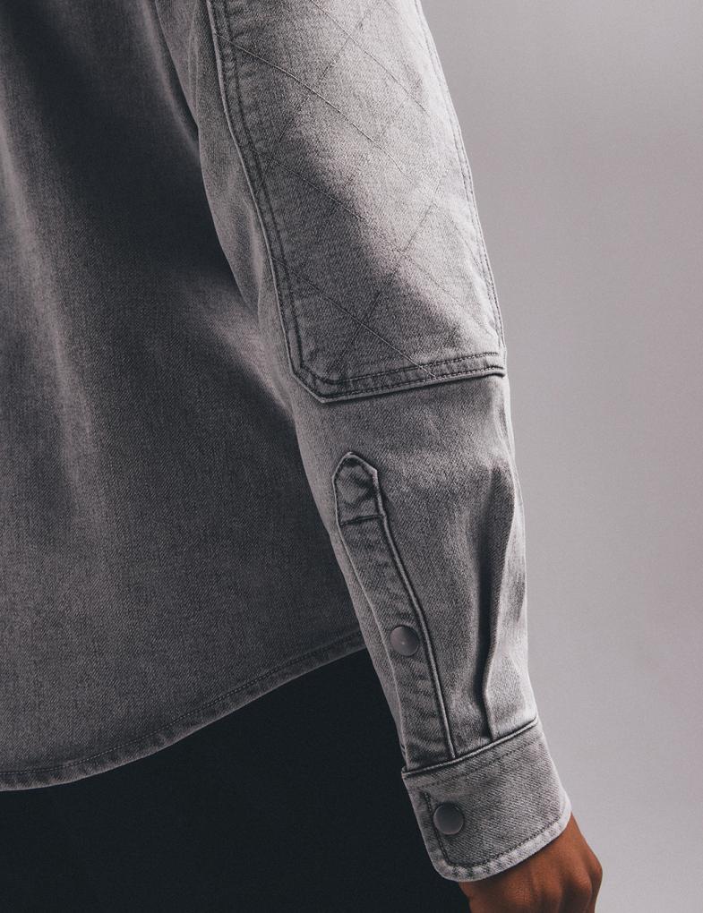 Чоловіча джинсова сорочка slim fit knit світло-сіра - Зображення 7