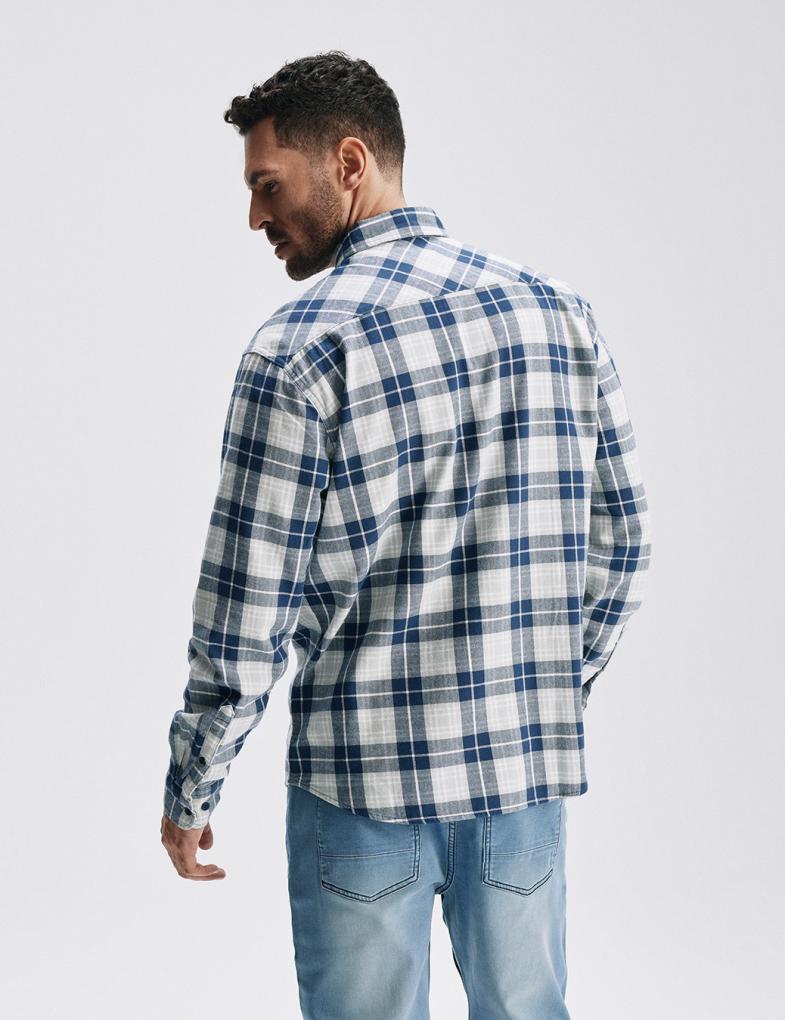 Чоловіча сорочка GITTER в клітинку з довгим рукавом синьо-біла - Зображення 3