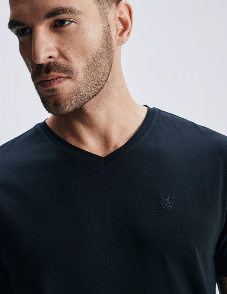 Чоловіча приталена футболка V NECK 251 чорна - Зображення 2