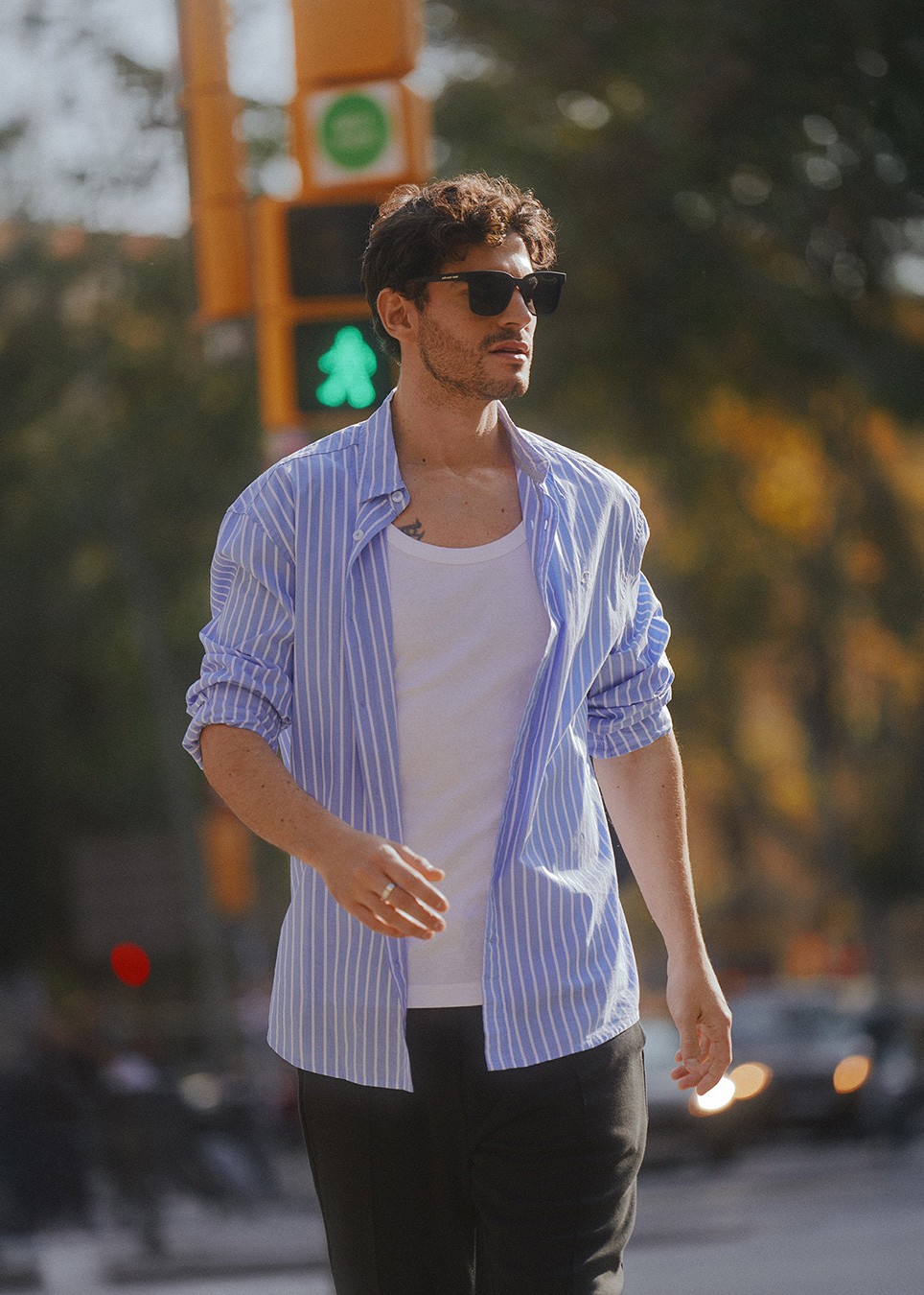 Сорочка чоловіча FRYBURG в смужку довгий рукав блакитно-біла