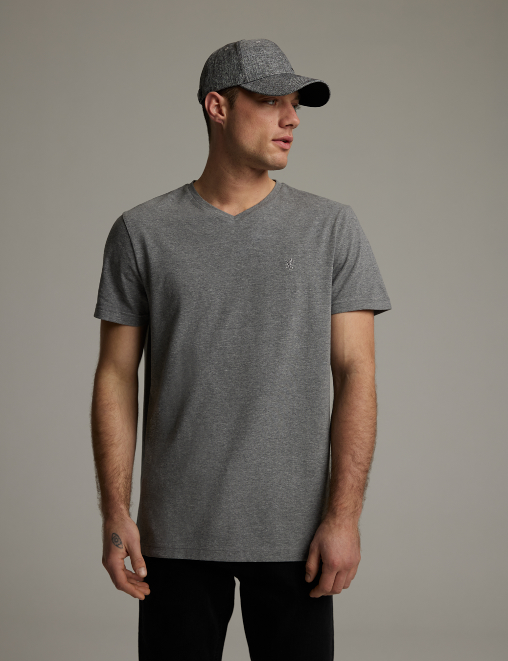 Футболка чоловіча V NECK 252 з V-подібним вирізом графітовий меланж