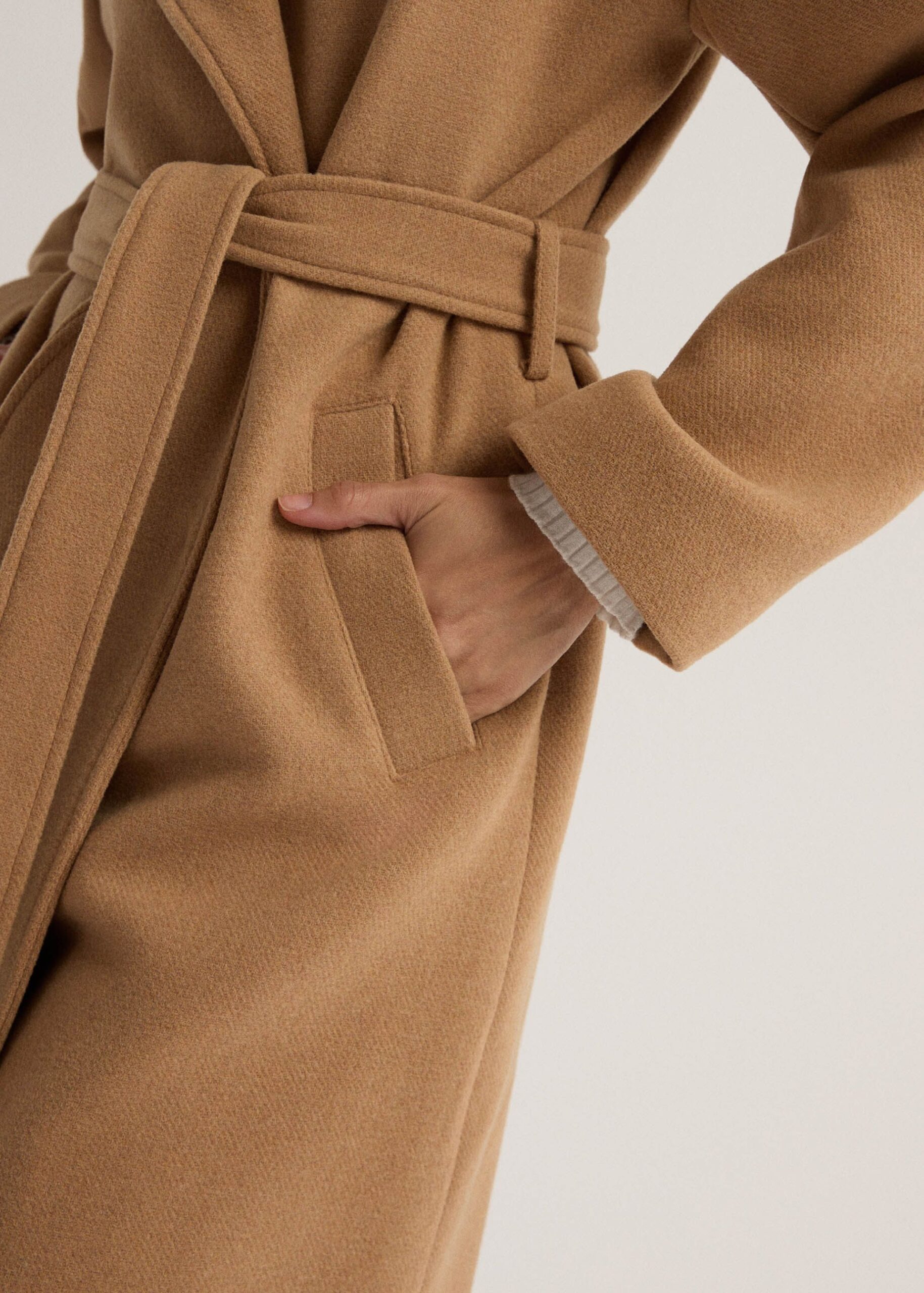 Пальто довге жіноче COATANA 255 з поясом кемел меланж - Зображення 5